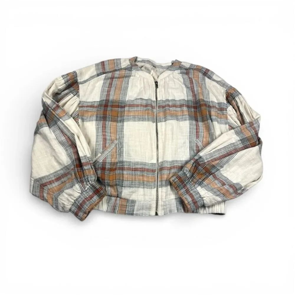 Free People Mattie Plaid Bomber Jacket Boho Slouchy Full Zip Casual Streetwear S